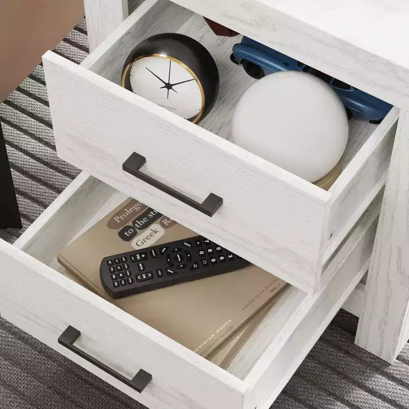 Comodino Famapy con due cassetti, finitura legno, mobile contenitore verticale, tavolino da notte