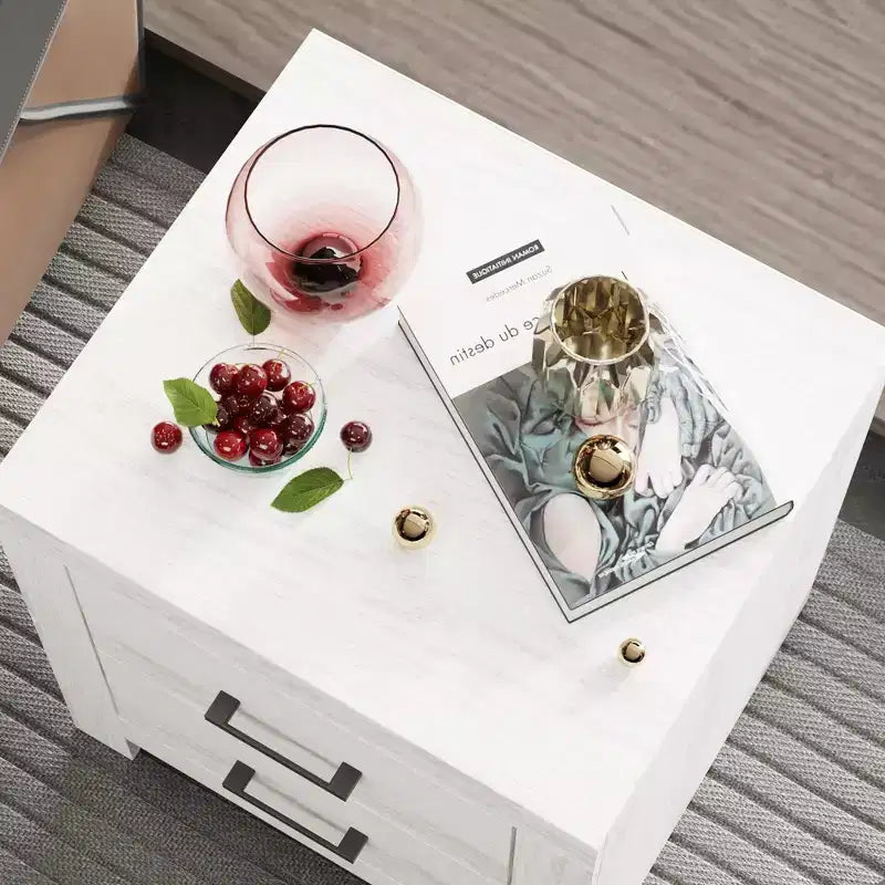 Comodino Famapy con due cassetti, finitura legno, mobile contenitore verticale, tavolino da notte