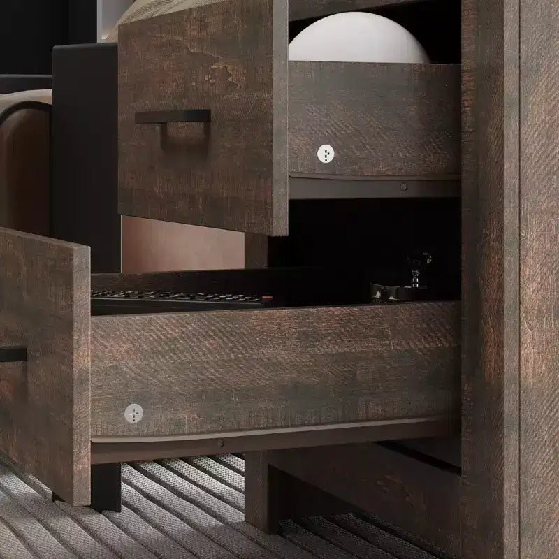 Comodino Famapy con due cassetti, finitura legno, mobile contenitore verticale, tavolino da notte