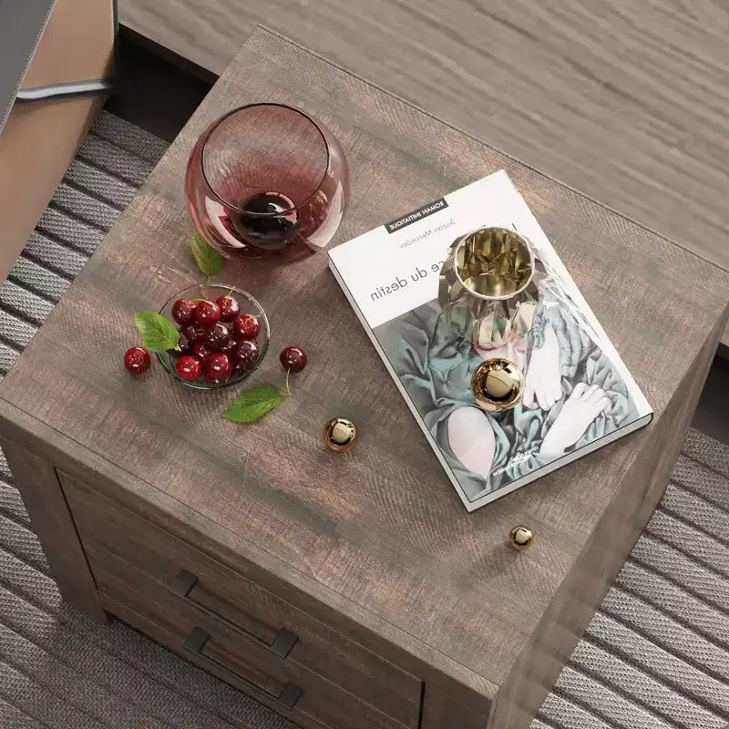 Comodino Famapy con due cassetti, finitura legno, mobile contenitore verticale, tavolino da notte