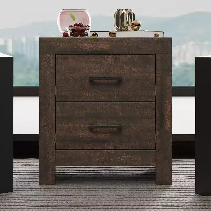 Comodino Famapy con due cassetti, finitura legno, mobile contenitore verticale, tavolino da notte