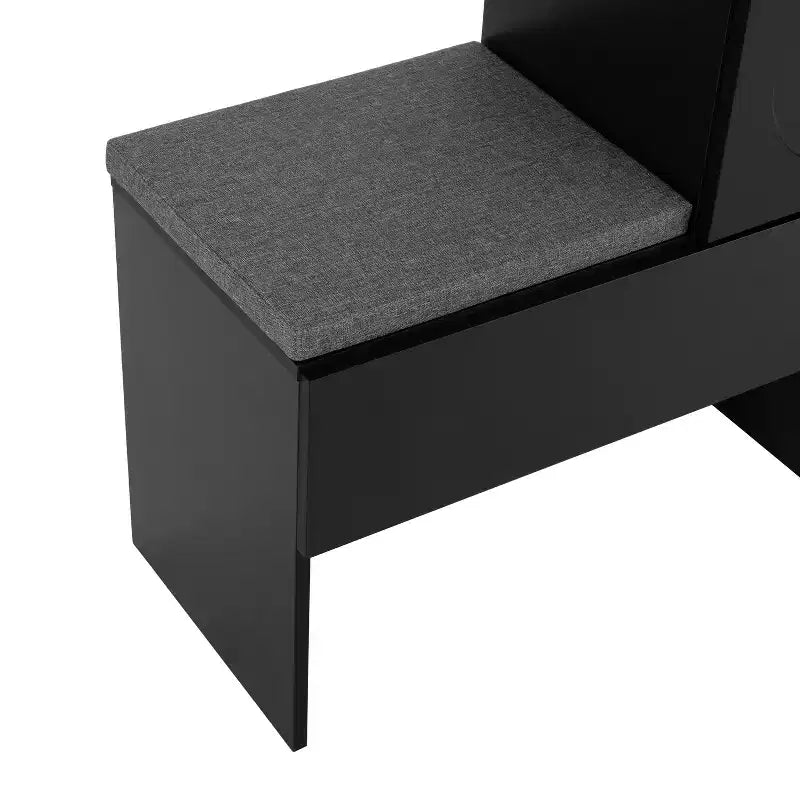 Panca portaoggetti 51W, scarpiera con cuscino, ripiani regolabili, ante ad arco e dispositivi di rimbalzo, bianco/nero - ModernL