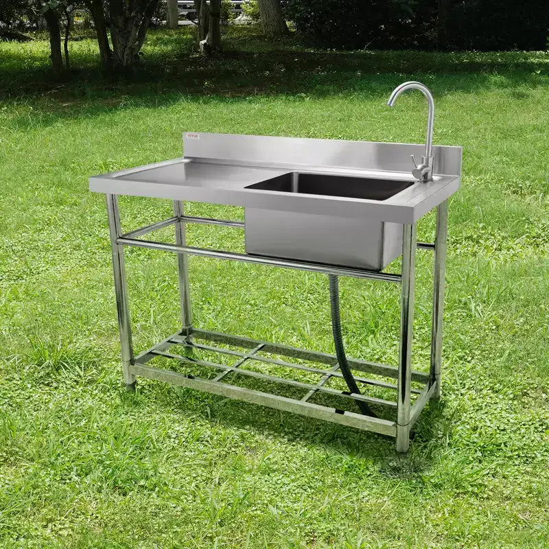 VEVOR Lavello Utility in Acciaio Inossidabile, Set Lavello da Cucina Commerciale a Vasca Singola Autoportante con Banco da Lavoro, per Garage, Ristorante, Lavanderia