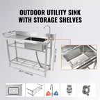 VEVOR Lavello Utility in Acciaio Inossidabile, Set Lavello da Cucina Commerciale a Vasca Singola Autoportante con Banco da Lavoro, per Garage, Ristorante, Lavanderia