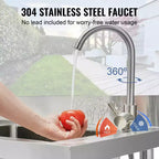 VEVOR Lavello Utility in Acciaio Inossidabile, Set Lavello da Cucina Commerciale a Vasca Singola Autoportante con Banco da Lavoro, per Garage, Ristorante, Lavanderia