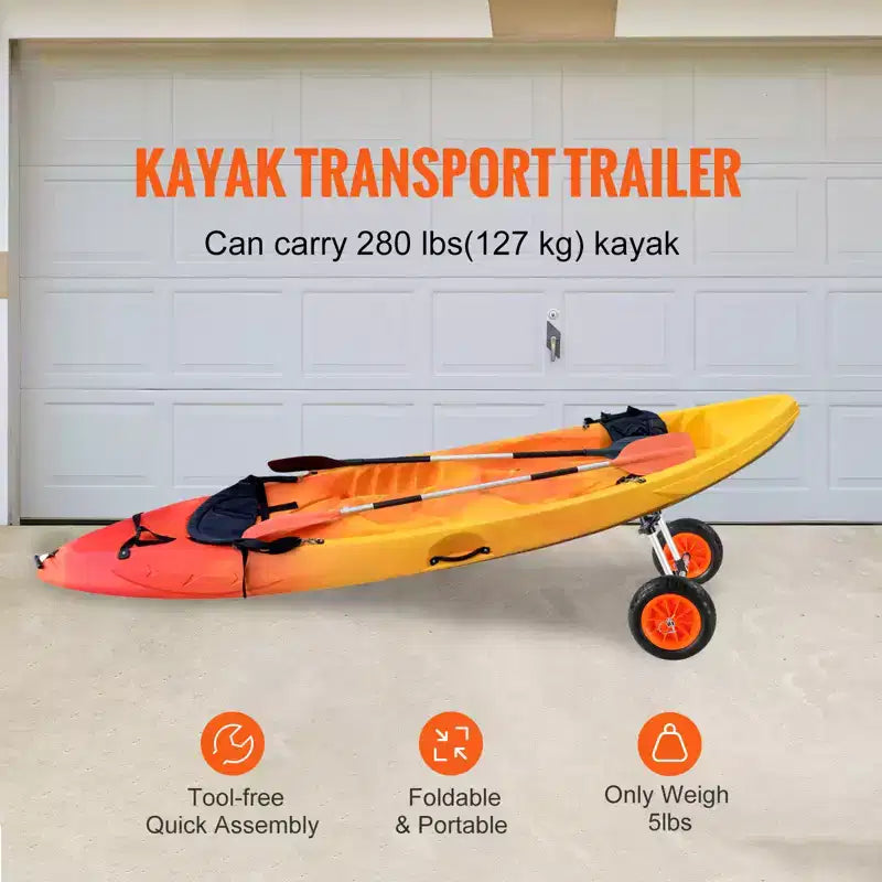 Carrello per kayak VEVOR per impieghi gravosi, capacità di carico di 127 kg, carrello smontabile per canoa con ruote piene da 10 pollici, larghezza regolabile e protezione in schiuma superiore
