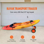 Carrello per kayak VEVOR per impieghi gravosi, capacità di carico di 127 kg, carrello smontabile per canoa con ruote piene da 10 pollici, larghezza regolabile e protezione in schiuma superiore