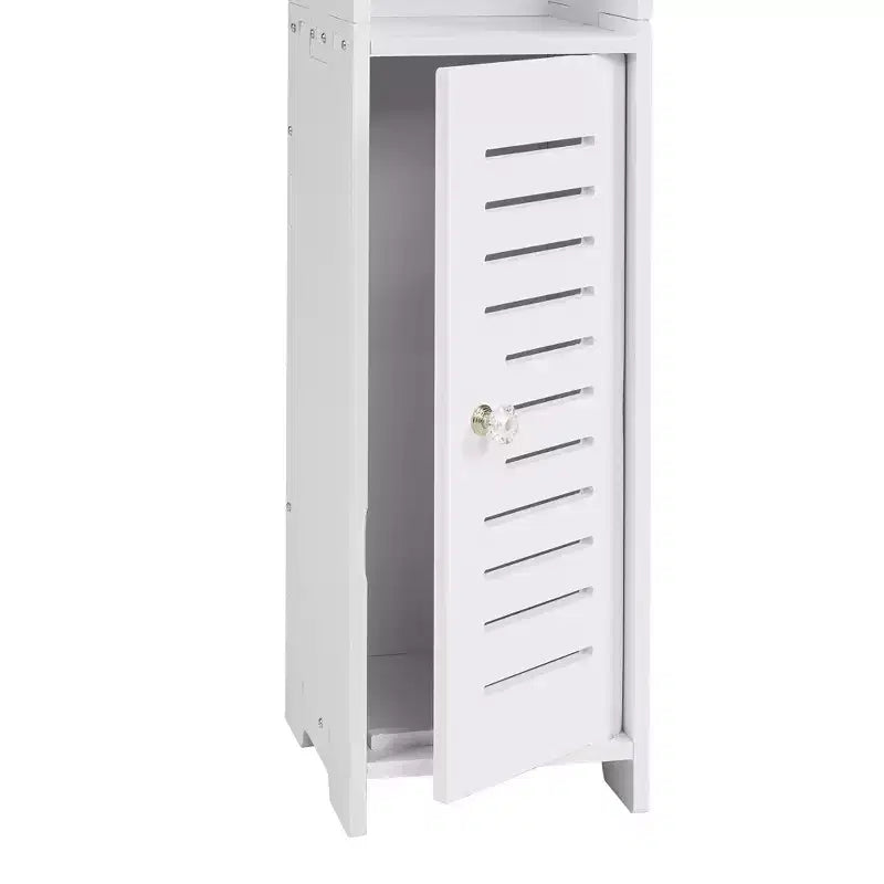 VECELO Mobiletto angolare da bagno, scaffale angolare impermeabile con portarotolo di carta igienica, organizer stretto salvaspazio, bianco