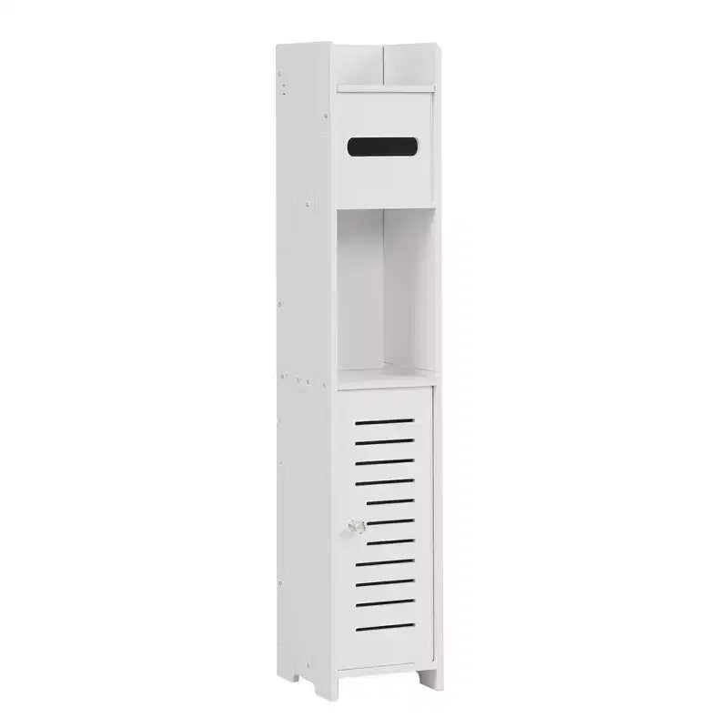 VECELO Mobiletto angolare da bagno, scaffale angolare impermeabile con portarotolo di carta igienica, organizer stretto salvaspazio, bianco