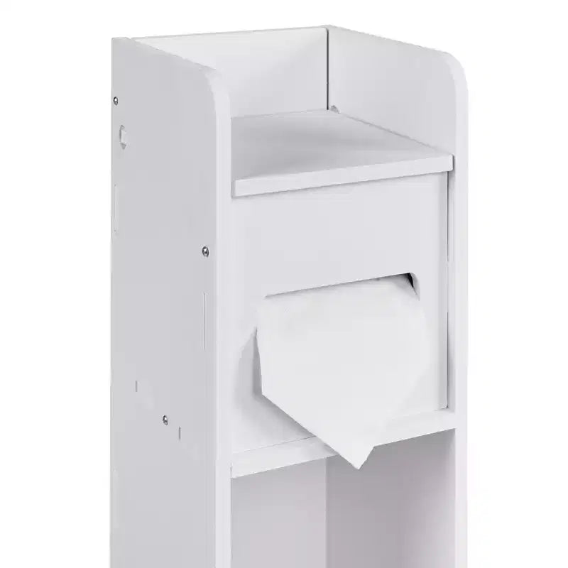 VECELO Mobiletto angolare da bagno, scaffale angolare impermeabile con portarotolo di carta igienica, organizer stretto salvaspazio, bianco