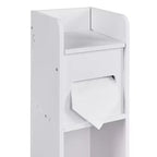 VECELO Mobiletto angolare da bagno, scaffale angolare impermeabile con portarotolo di carta igienica, organizer stretto salvaspazio, bianco