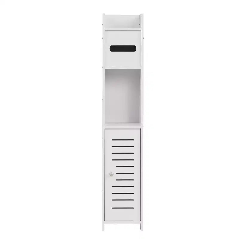 VECELO Mobiletto angolare da bagno, scaffale angolare impermeabile con portarotolo di carta igienica, organizer stretto salvaspazio, bianco