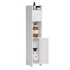 VECELO Mobiletto angolare da bagno, scaffale angolare impermeabile con portarotolo di carta igienica, organizer stretto salvaspazio, bianco