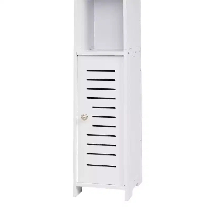 VECELO Mobiletto angolare da bagno, scaffale angolare impermeabile con portarotolo di carta igienica, organizer stretto salvaspazio, bianco