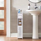 VECELO Mobiletto angolare da bagno, scaffale angolare impermeabile con portarotolo di carta igienica, organizer stretto salvaspazio, bianco