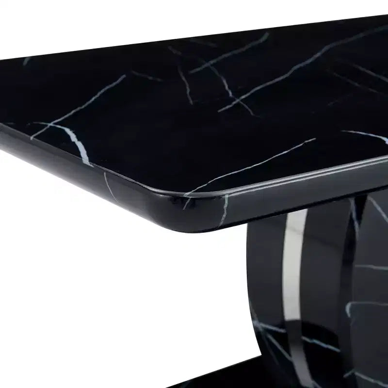 Tavolino da caffè/centrotavola 43W, motivo marmo/venatura legno, minimalista, bianco/nero/noce-ModernLuxe