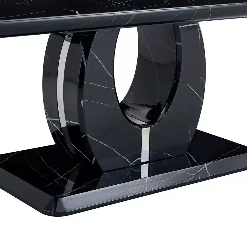 Tavolino da caffè/centrotavola 43W, motivo marmo/venatura legno, minimalista, bianco/nero/noce-ModernLuxe