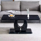 Tavolino da caffè/centrotavola 43W, motivo marmo/venatura legno, minimalista, bianco/nero/noce-ModernLuxe