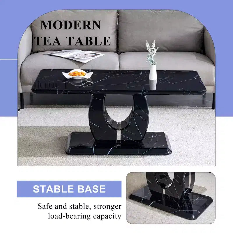 Tavolino da caffè/centrotavola 43W, motivo marmo/venatura legno, minimalista, bianco/nero/noce-ModernLuxe