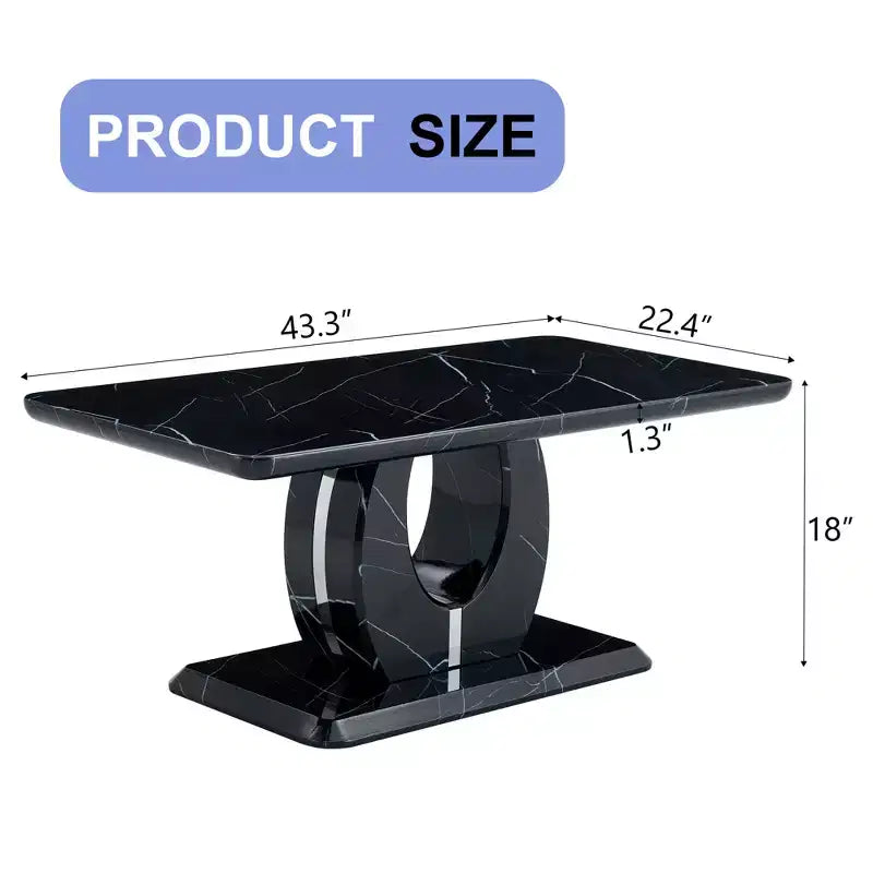 Tavolino da caffè/centrotavola 43W, motivo marmo/venatura legno, minimalista, bianco/nero/noce-ModernLuxe