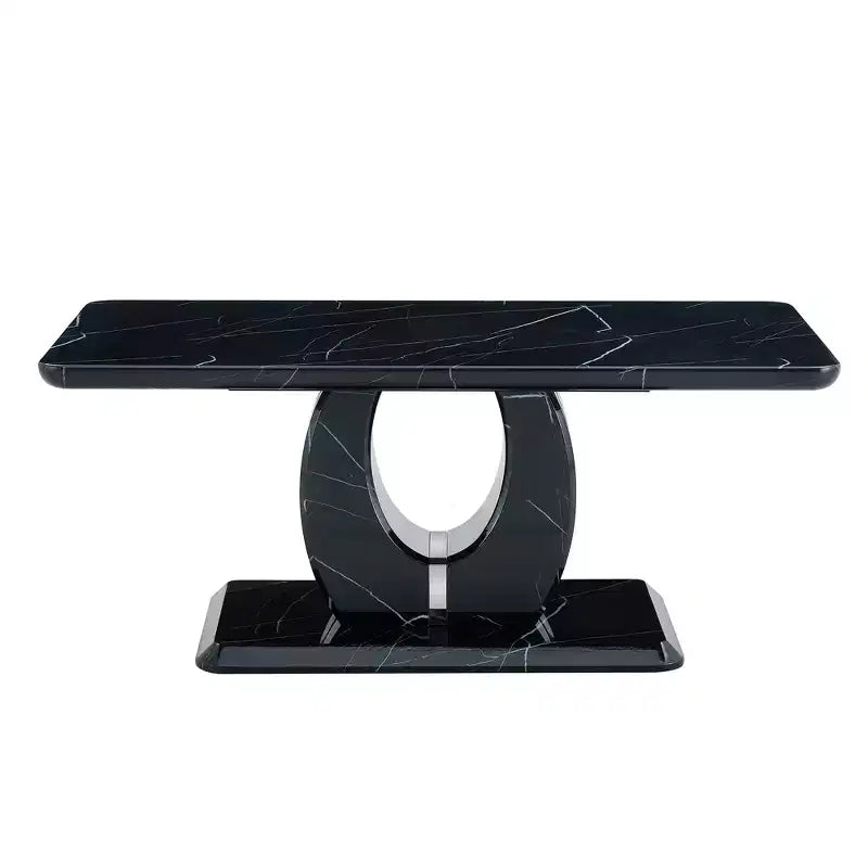 Tavolino da caffè/centrotavola 43W, motivo marmo/venatura legno, minimalista, bianco/nero/noce-ModernLuxe