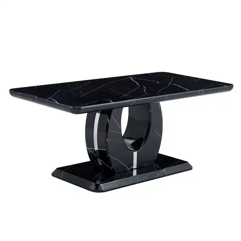 Tavolino da caffè/centrotavola 43W, motivo marmo/venatura legno, minimalista, bianco/nero/noce-ModernLuxe