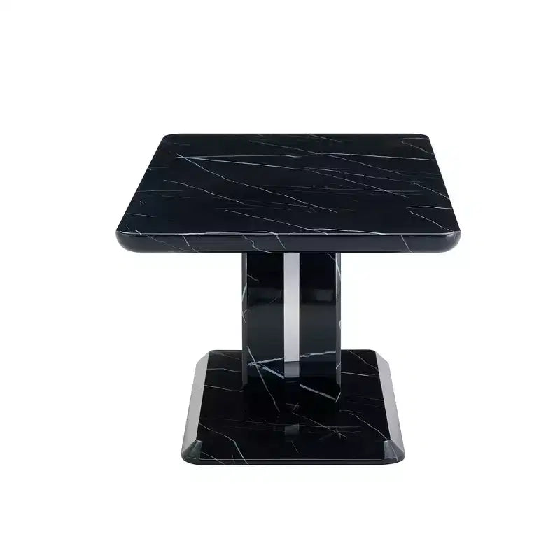 Tavolino da caffè/centrotavola 43W, motivo marmo/venatura legno, minimalista, bianco/nero/noce-ModernLuxe