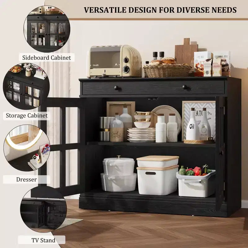35,4 Credenze e Buffet con ante, Credenza da Cucina con antine in vetro, Buffet Moderno con cassetti, Credenza Bianca