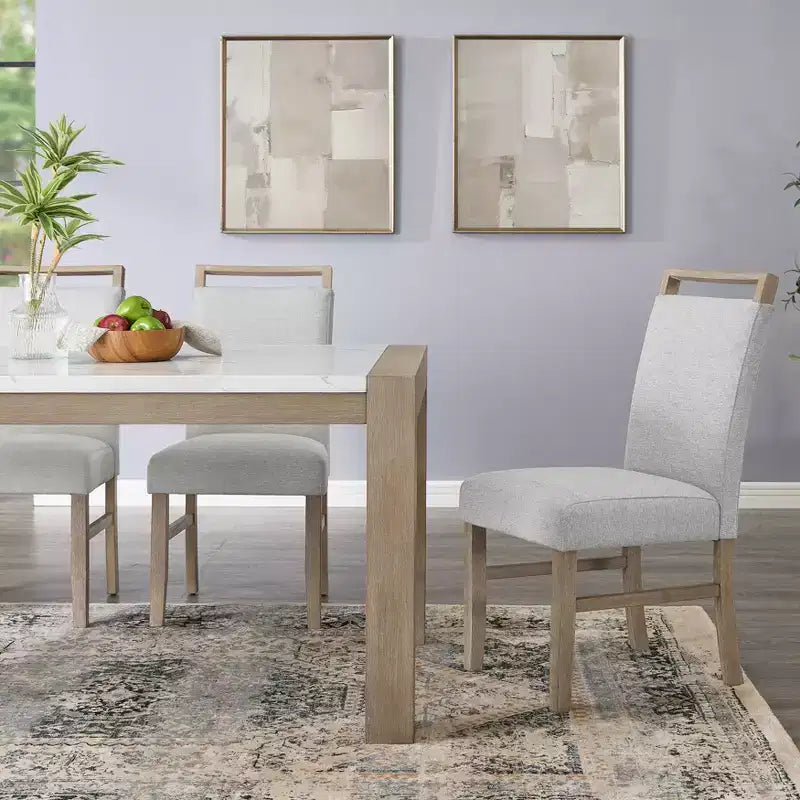 Sedie da pranzo imbottite Roundhill Furniture Zelalle, in tessuto grigio chiaro con gambe in legno di gomma, set da 2 pezzi