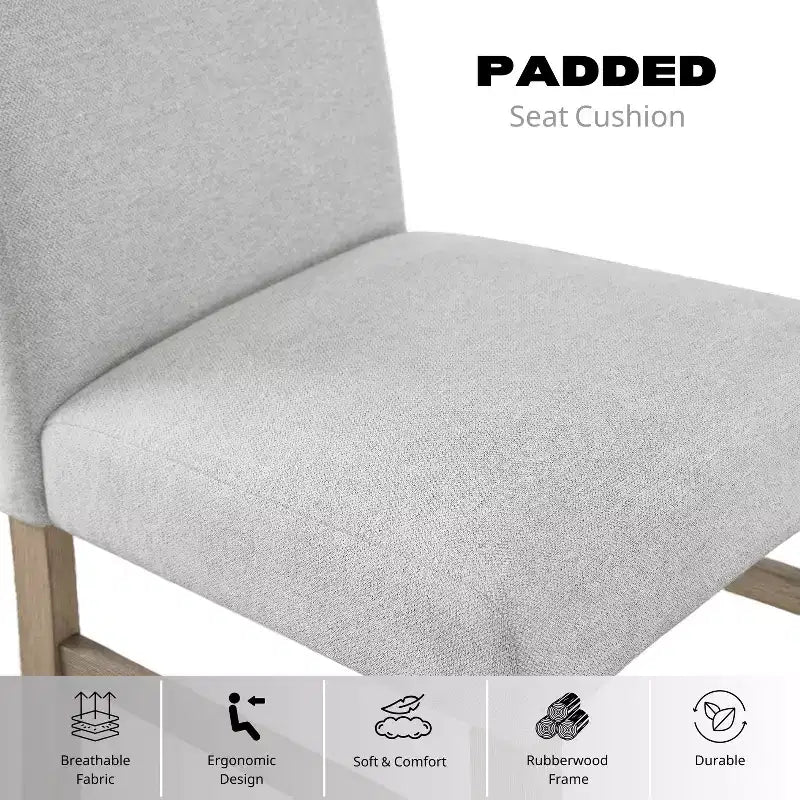 Sedie da pranzo imbottite Roundhill Furniture Zelalle, in tessuto grigio chiaro con gambe in legno di gomma, set da 2 pezzi