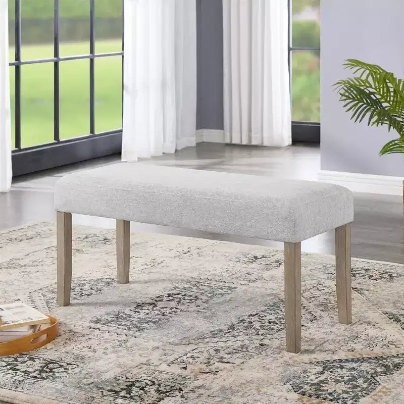 Panca imbottita Zelalle di Roundhill Furniture, in tessuto grigio chiaro con gambe in legno di gomma