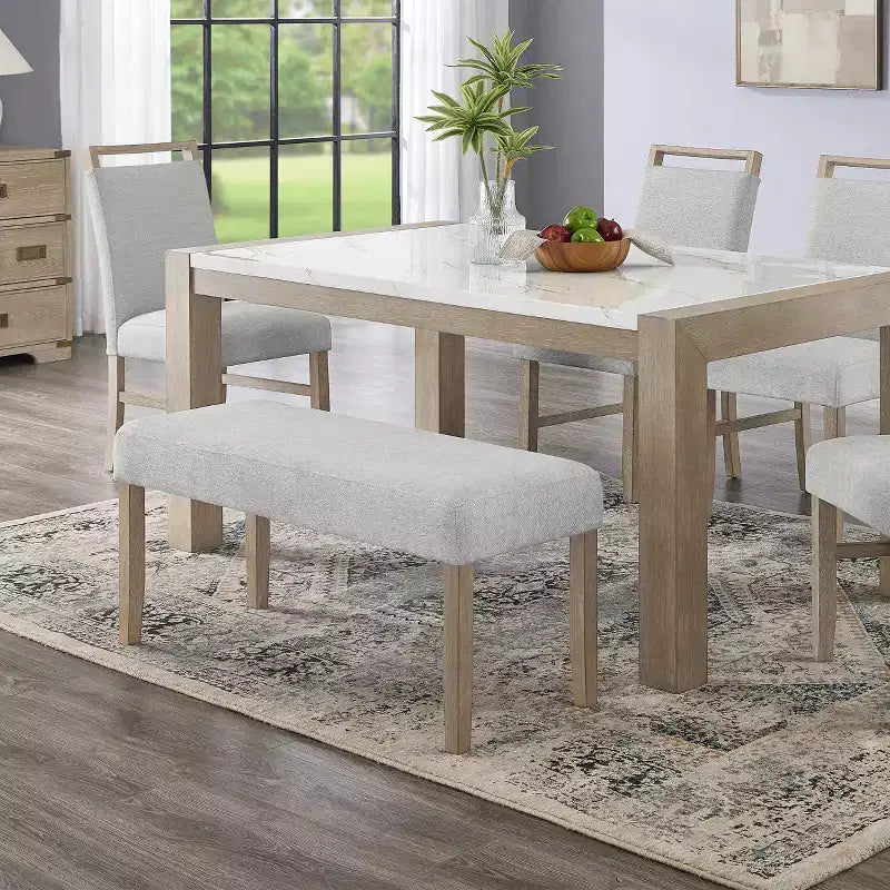 Panca imbottita Zelalle di Roundhill Furniture, in tessuto grigio chiaro con gambe in legno di gomma