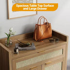 Scarpiera, Mobile Contenitore in Legno con Ante e Cassetto, Credenza Rattan con Ripiano Regolabile