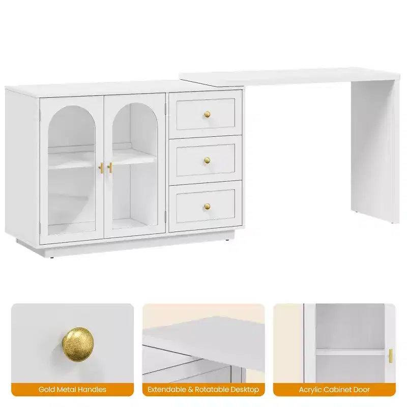 Heynemo Toeletta, mobile angolare estendibile con 3 cassetti e 2 ante, moderna toeletta per camera da letto