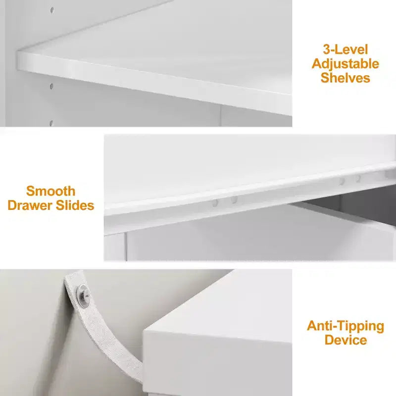 Heynemo Toeletta, mobile angolare estendibile con 3 cassetti e 2 ante, moderna toeletta per camera da letto