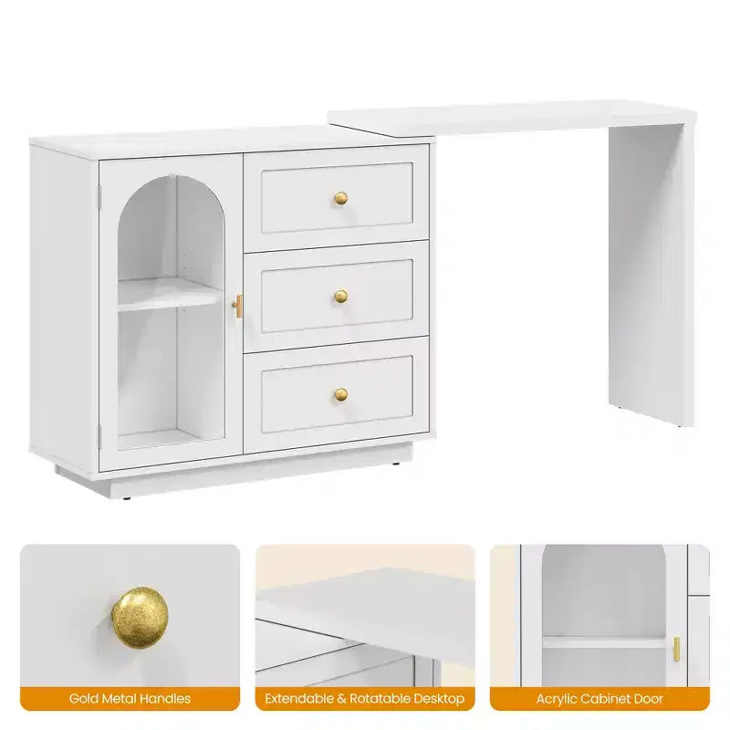 Heynemo Toeletta, mobile angolare estendibile con 3 cassetti e 2 ante, moderna toeletta per camera da letto