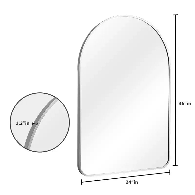Specchio ad Arco con Bordo Sottile in Alluminio Argento - Angoli Arrotondati 91x61x4cm