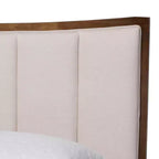 Set da 4 pezzi camera da letto queen Baxton Studio Nikolai in tessuto beige trapuntato con canali e legno wengé marrone, stile metà secolo