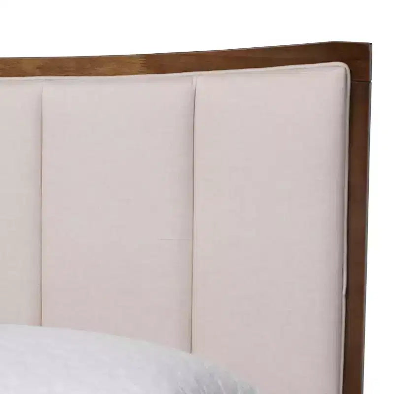 Set da 4 pezzi camera da letto queen Baxton Studio Nikolai in tessuto beige trapuntato con canali e legno wengé marrone, stile metà secolo