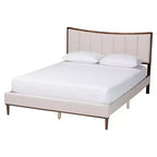 Set da 4 pezzi camera da letto queen Baxton Studio Nikolai in tessuto beige trapuntato con canali e legno wengé marrone, stile metà secolo