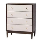 Set da 4 pezzi camera da letto queen Baxton Studio Nikolai in tessuto beige trapuntato con canali e legno wengé marrone, stile metà secolo