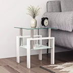 MAYEERTY Modern Tempered Glass End Table, Square Side Table for Living Room Bedroom, Transparent