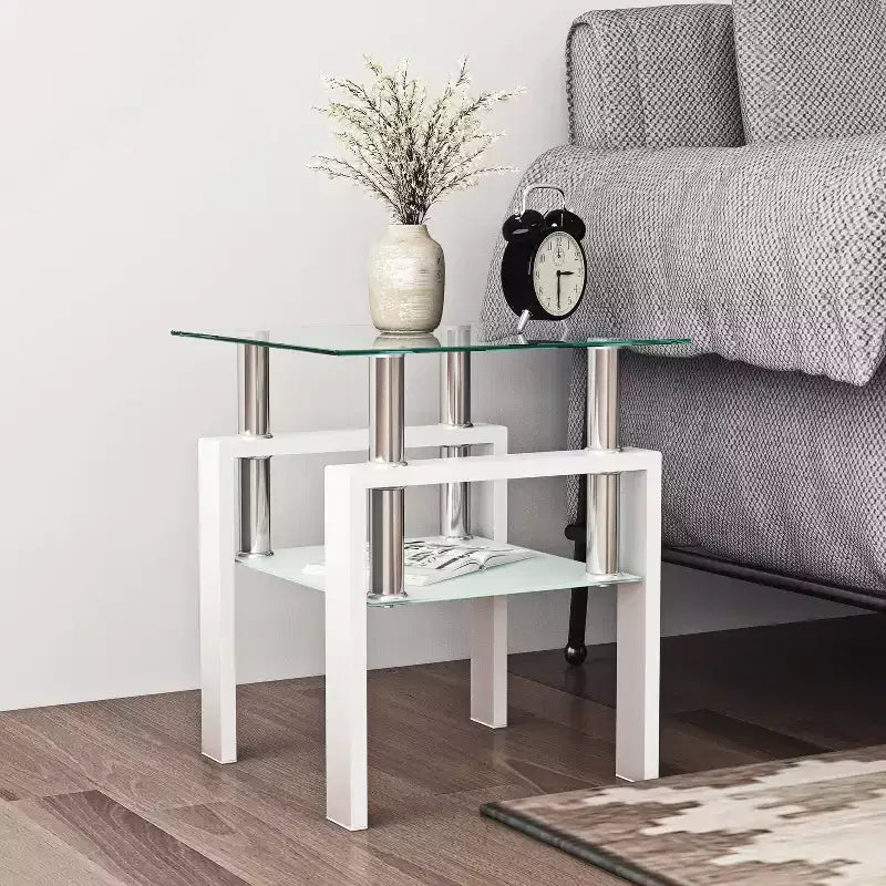 MAYEERTY Modern Tempered Glass End Table, Square Side Table for Living Room Bedroom, Transparent