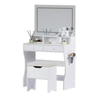 VECELO Vanity Desk with LED Lighted Mirror & Power Outlet, Makeup Table with 4 Drawers & Storage Stool, Adjustable 3 Lighting Modes for Bedroom