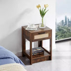 MAYEERTY Tavolino finale in rattan con cassetto, Comodino moderno, Tavolino d'appoggio per soggiorno, camera da letto, Marrone rustico