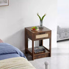 MAYEERTY Tavolino finale in rattan con cassetto, Comodino moderno, Tavolino d'appoggio per soggiorno, camera da letto, Marrone rustico