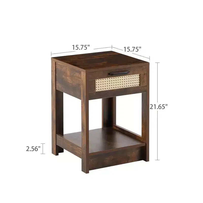 MAYEERTY Tavolino finale in rattan con cassetto, Comodino moderno, Tavolino d'appoggio per soggiorno, camera da letto, Marrone rustico