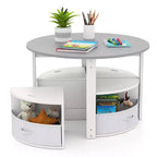 Set tavolo e 4 sedie per bambini Costway, tavolo rotondo impilabile, mobili per bambini, grigio/naturale