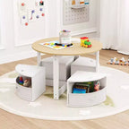 Set tavolo e 4 sedie per bambini Costway, tavolo rotondo impilabile, mobili per bambini, grigio/naturale