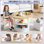 Set tavolo e 4 sedie per bambini Costway, tavolo rotondo impilabile, mobili per bambini, grigio/naturale